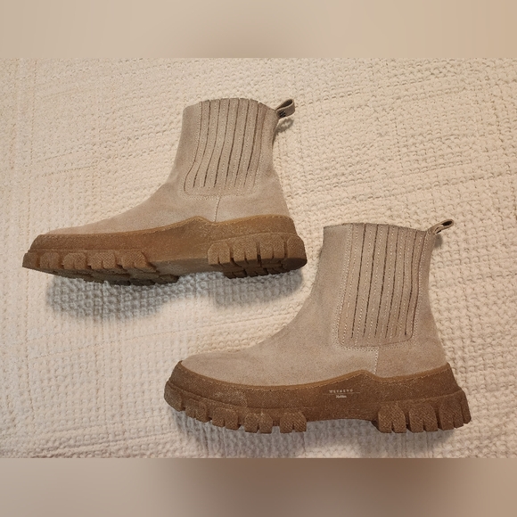 Max Mara Genepi Beige Cream Suede Chunky Ankle Boots Size 40/US 9 Luxury Grunge - Picture 3 of 14